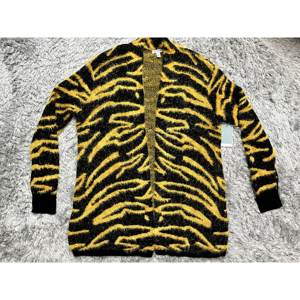 Susina Open-Front Long Cardigan Sweater Fuzzy Cozy Soft Tiger Print Size M